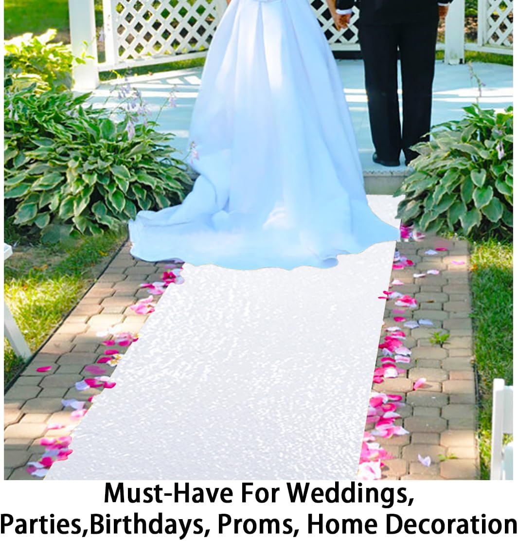 ShinyBeauty White Sequin Sparkle Aisle Runner 3FTx15FT Wedding Decor Carpet for Indoor Outdoor Events Reusable