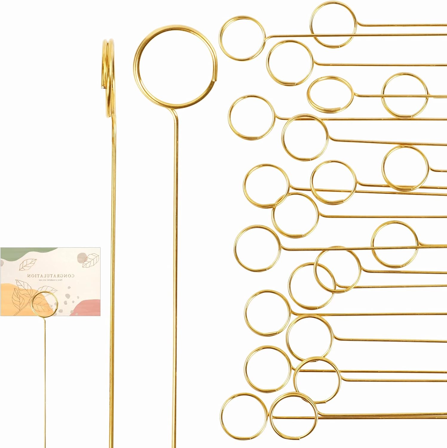 40Pcs Gold Floral Card Holder Picks for Wedding and Party