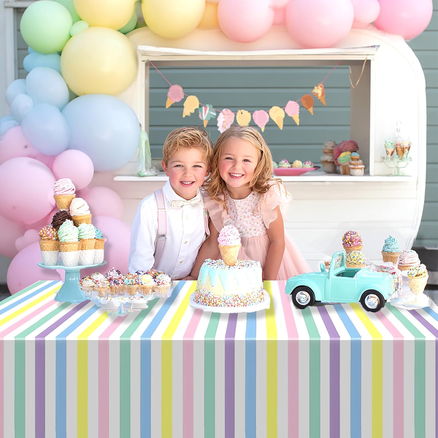 OQOQ Colorful Striped Tablecloths 3 Pack 54x108 Inches