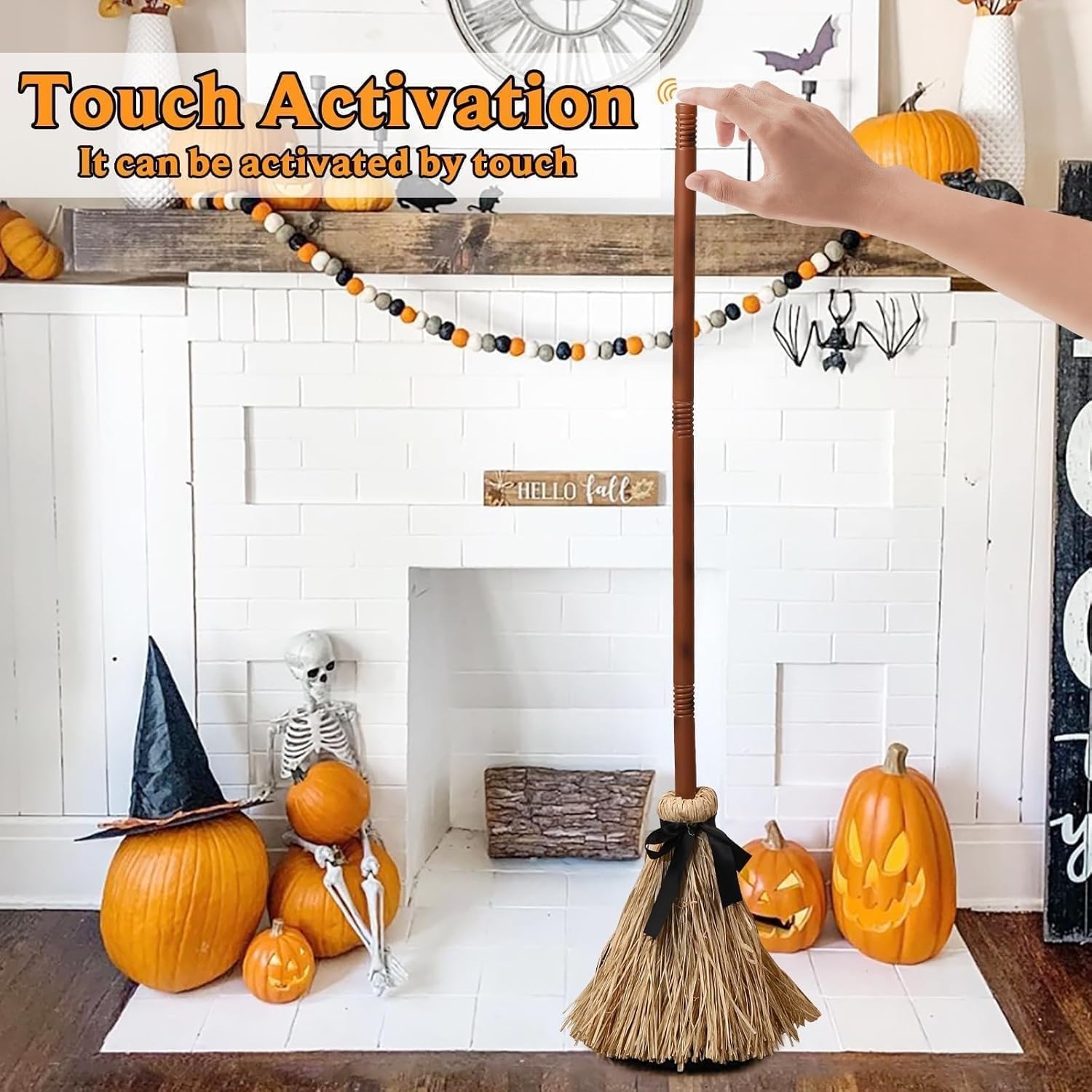 Animated Motion-Activated Floating Broom Halloween Decor