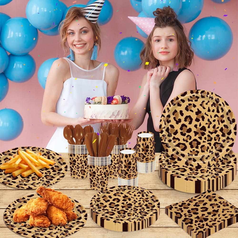 140Pcs Leopard Print Party Tableware Set for 20 Guests