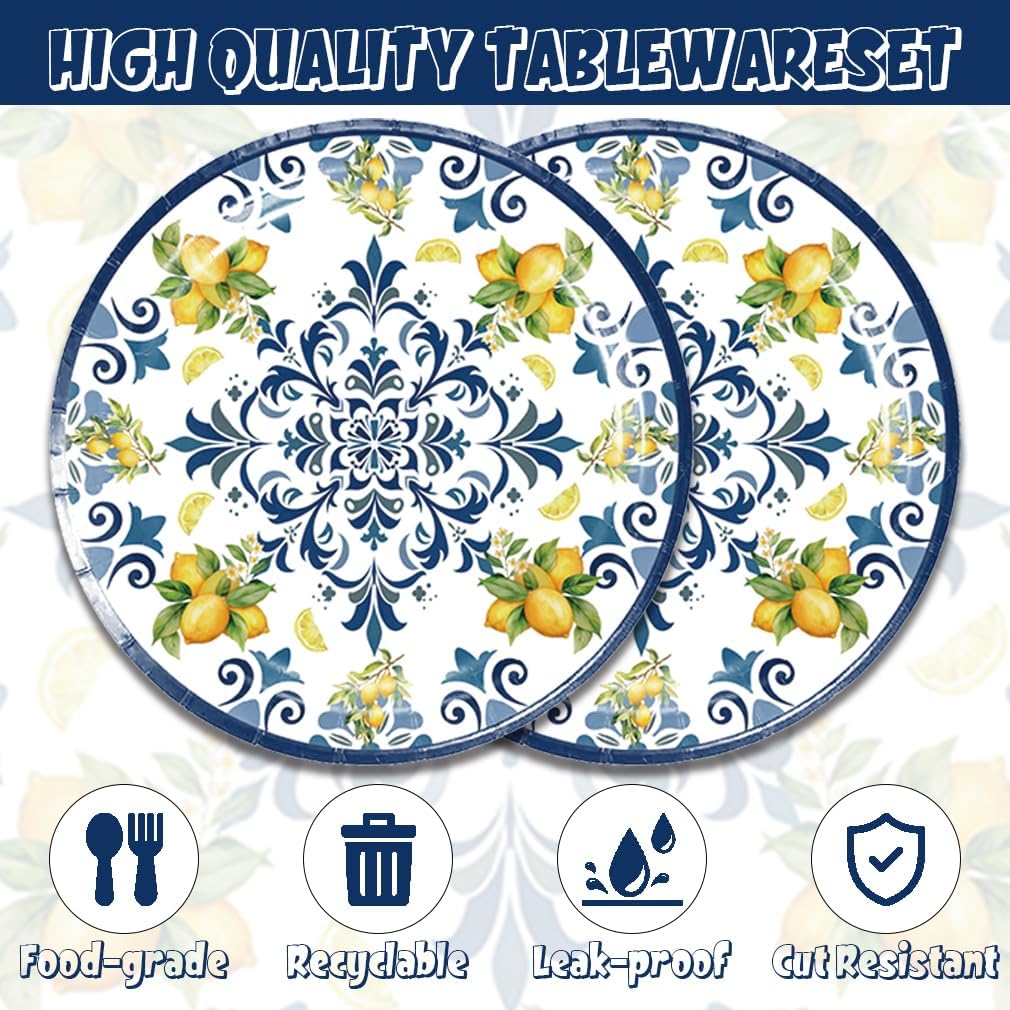 Capri Lemon Party Plates and Napkins 40 PCS
