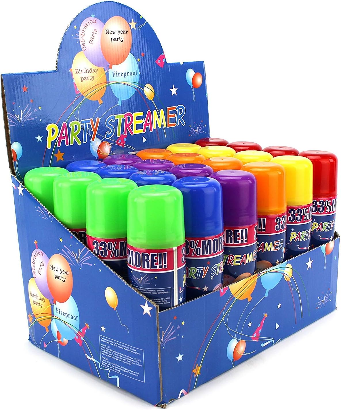 24 Pc Fun Party Streamer Spray String Can Set for Kids