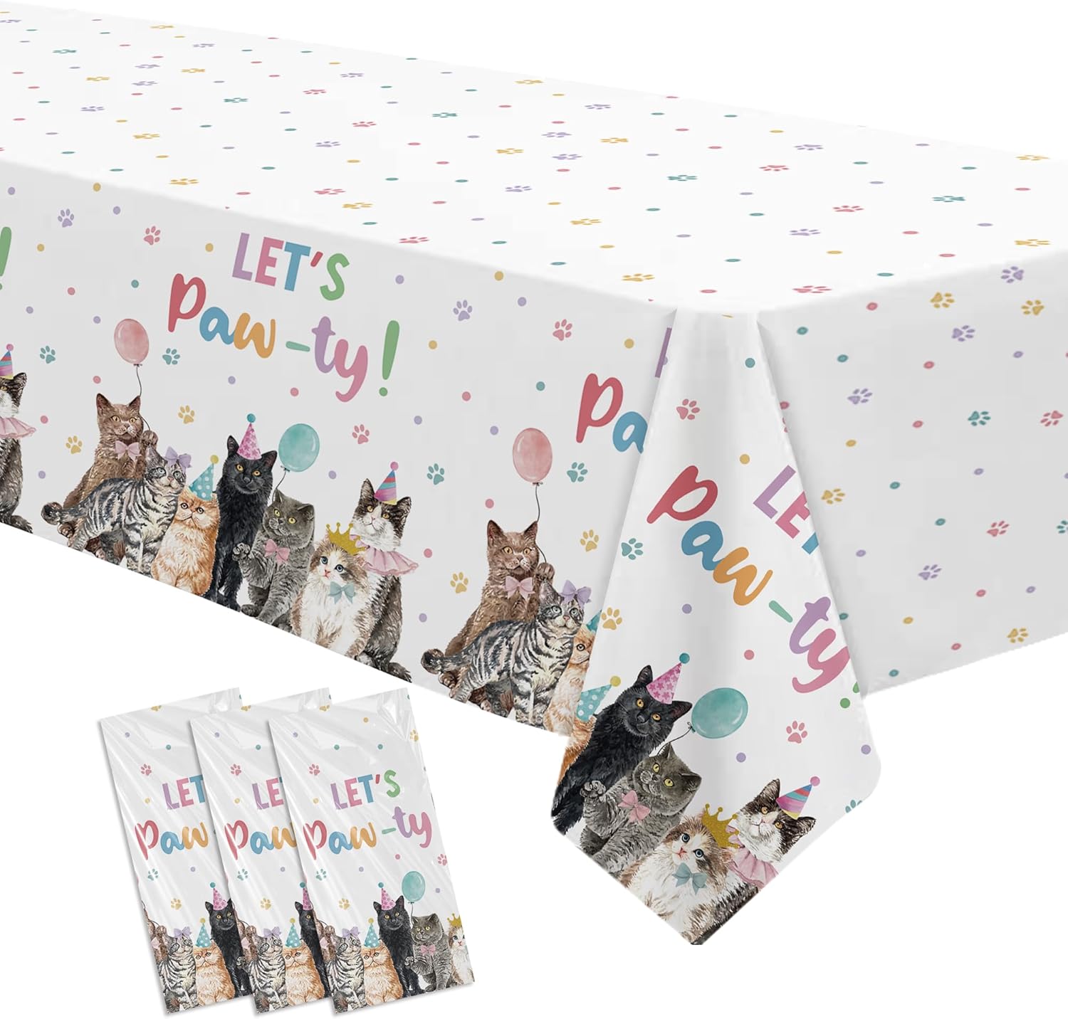 Cat Birthday Decorations Tablecloth 3 Pack 86x55in
