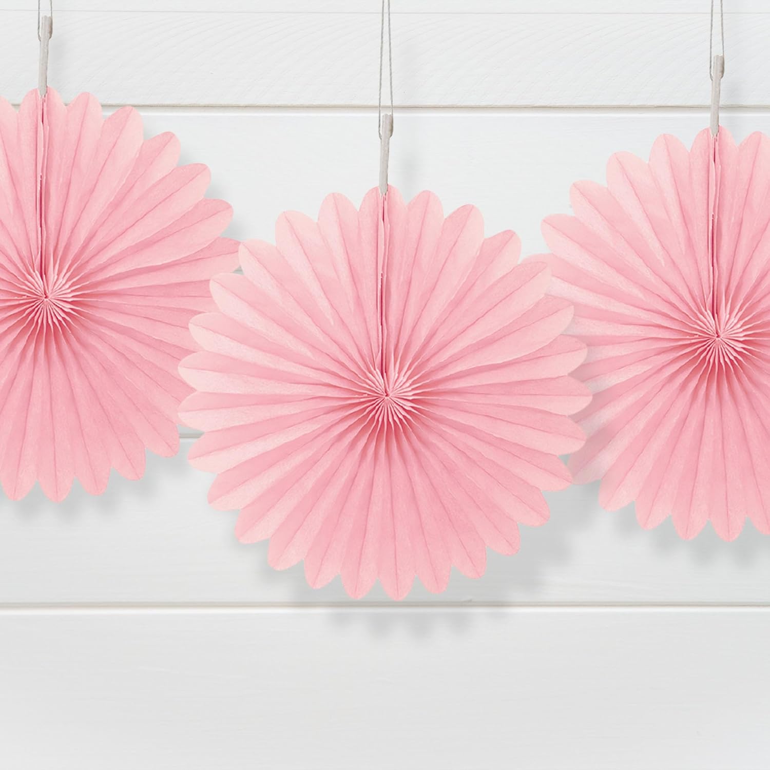 Solid Pale Pink Tissue Fan Hanging Decorations 3 Pack