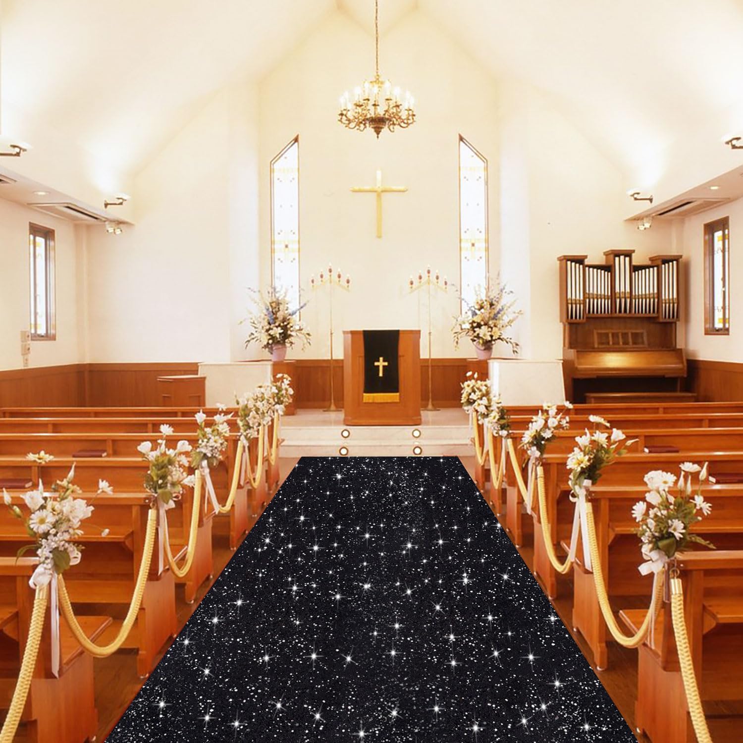 Black Sequin Aisle Runner 2FTx15FT Wedding Decor