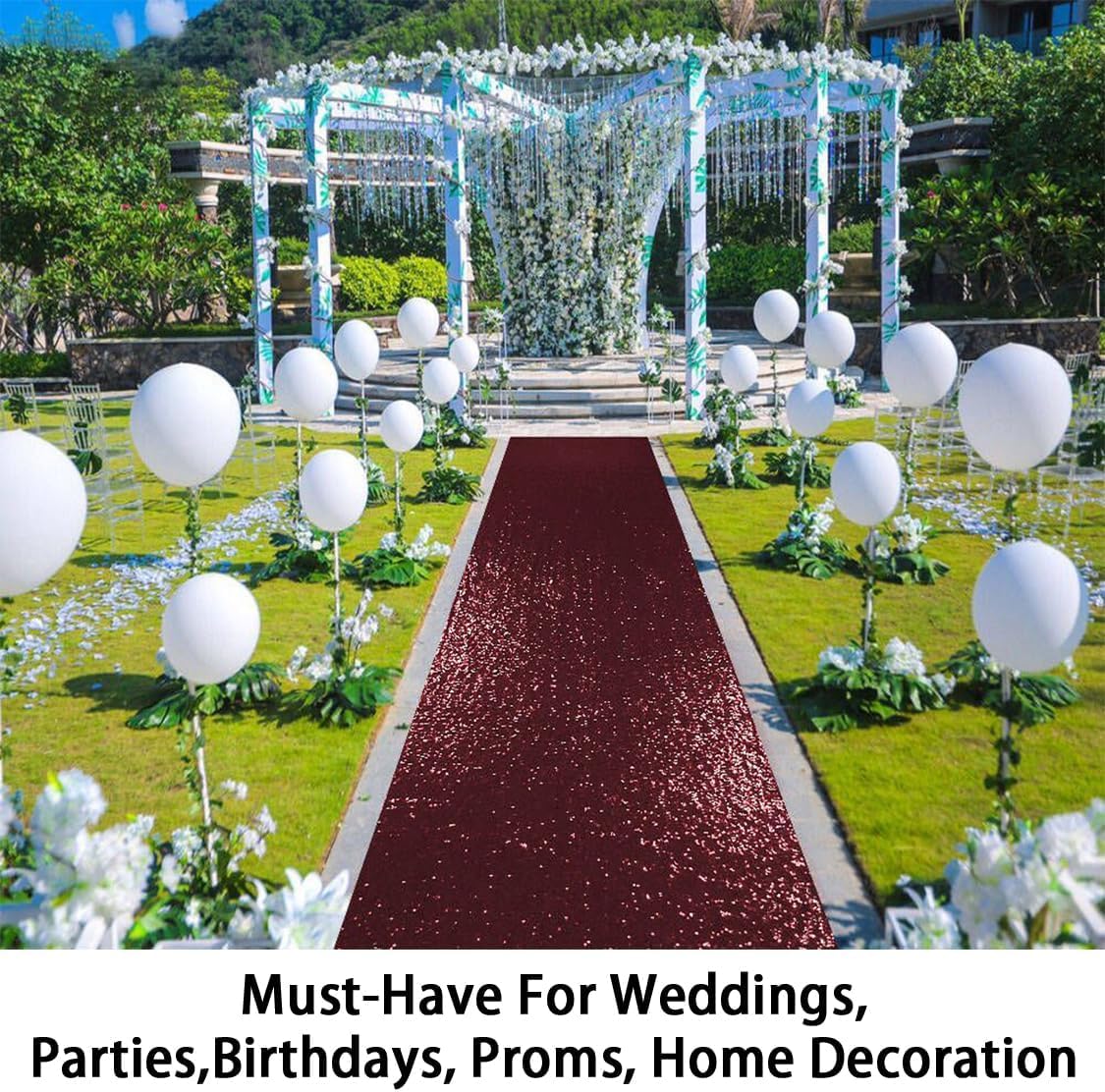 ShinyBeauty Sequin Aisle Runner Rug 4x15FT Sparkly Burgundy Carpet for Wedding and Party Decor