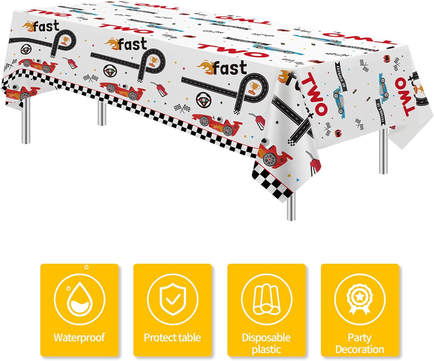 Xigejob Race Car 2nd Birthday Tablecloth Set
