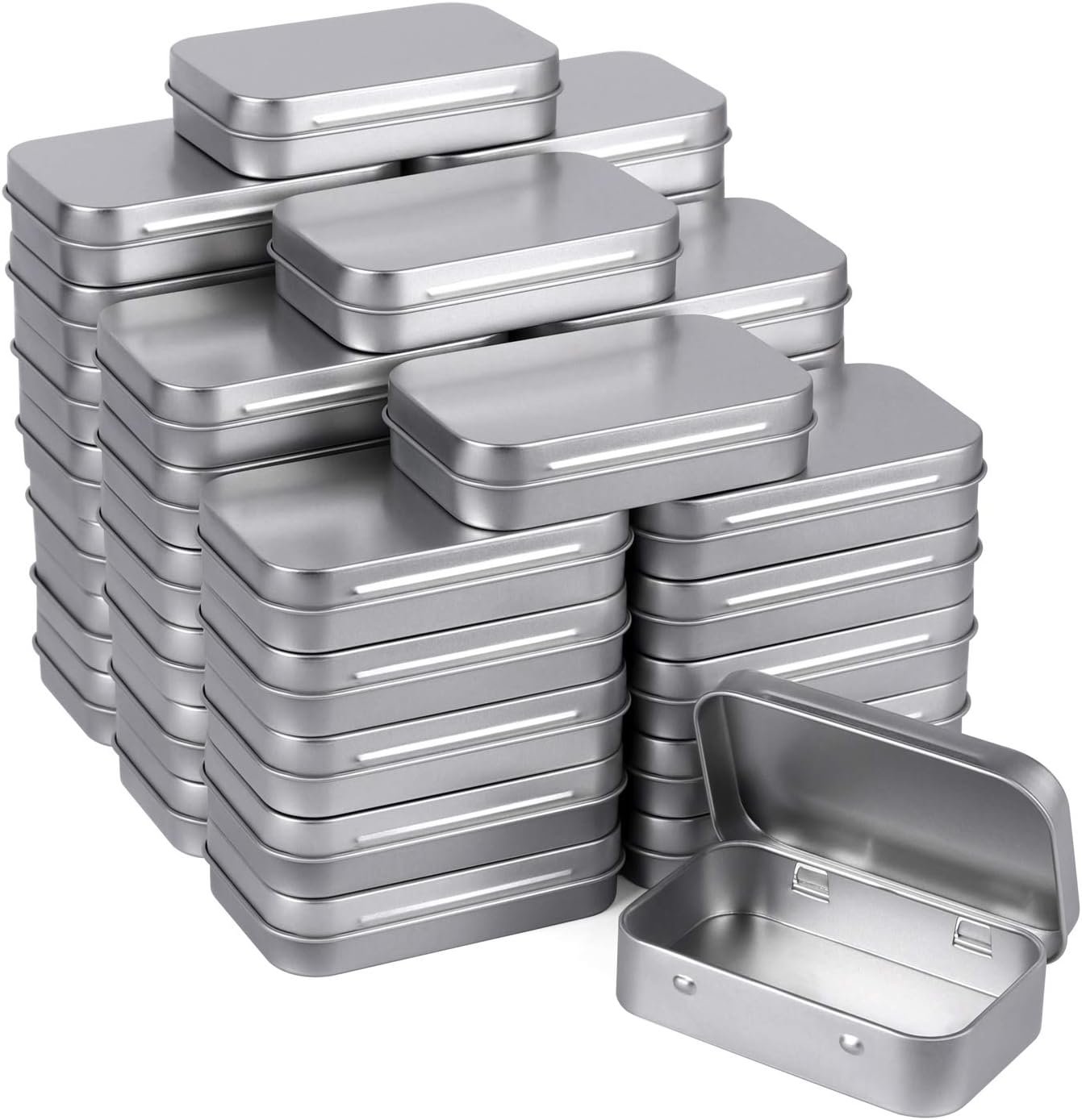 Tamicy Metal Rectangular Hinged Tins - 40 Pack Silver Storage Boxes