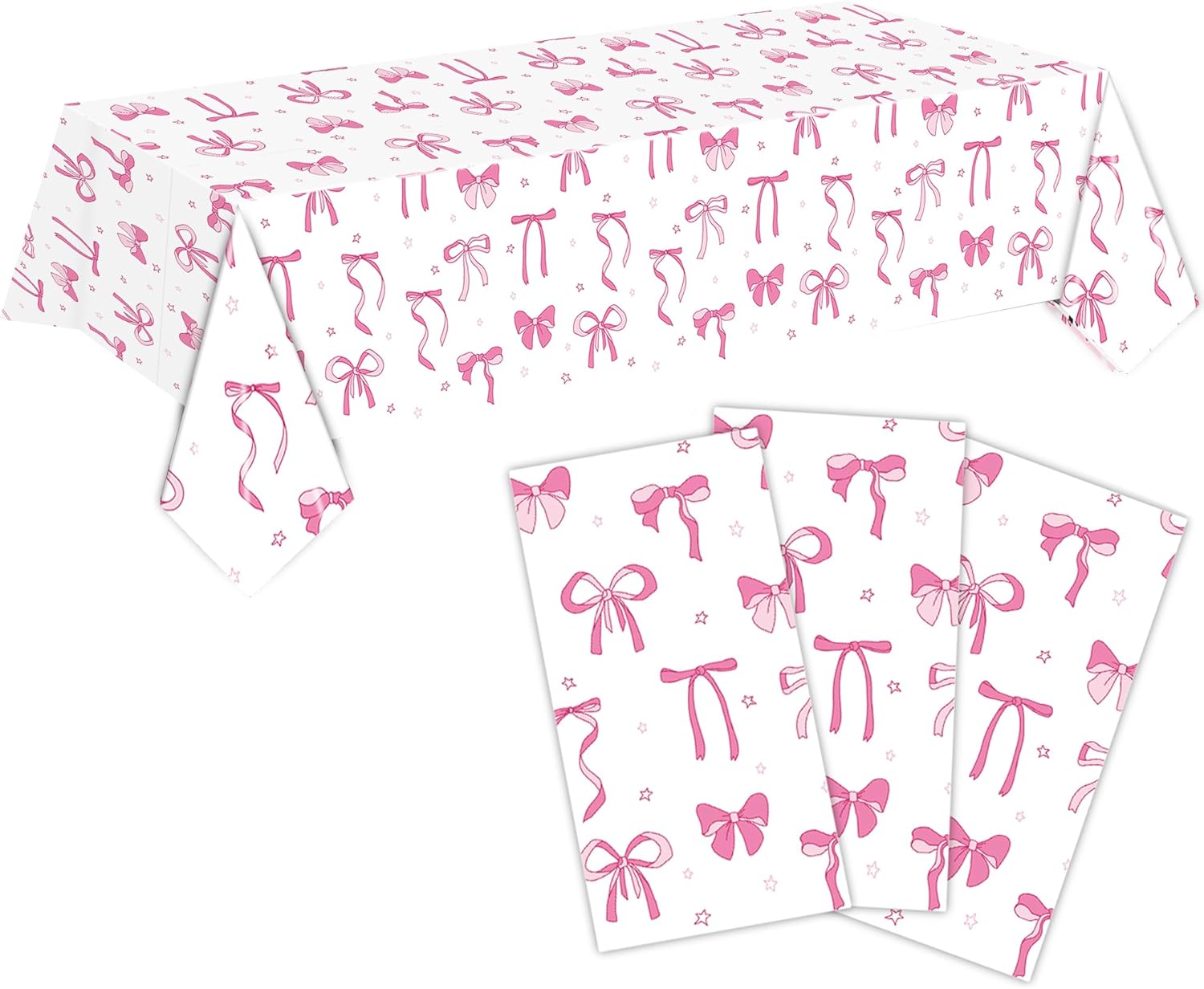 3Pcs Pink Bow Birthday Tablecloths Set for Girls Party