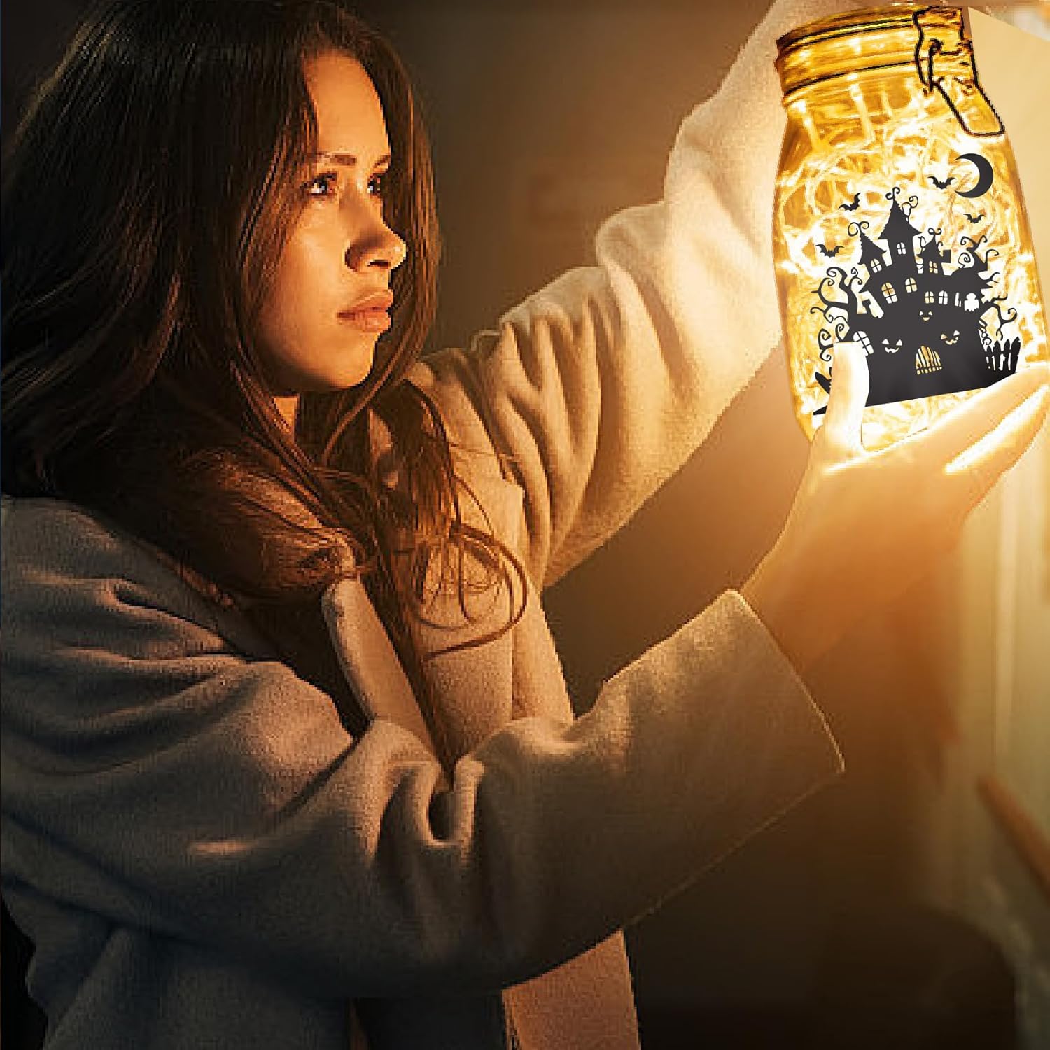 12Pcs Halloween Silhouette Mason Jar Decor
