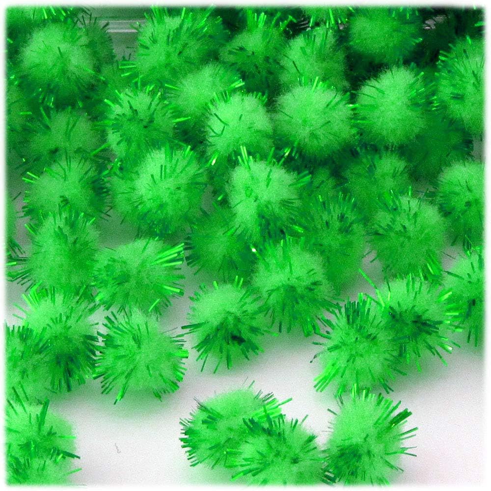The Crafts Outlet Chenille Sparkly Pom Poms Green Porcupine 05-inch 500-pc Light Green