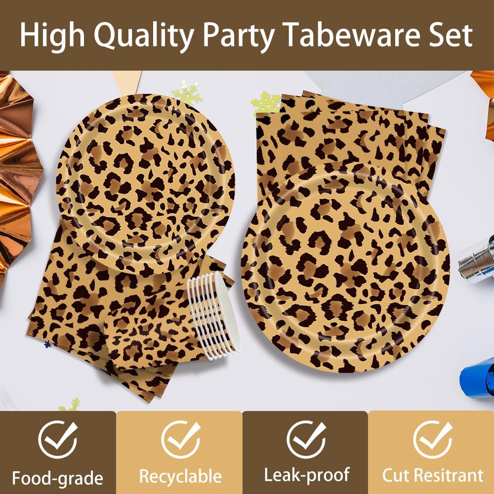 140Pcs Leopard Print Party Tableware Set for 20 Guests