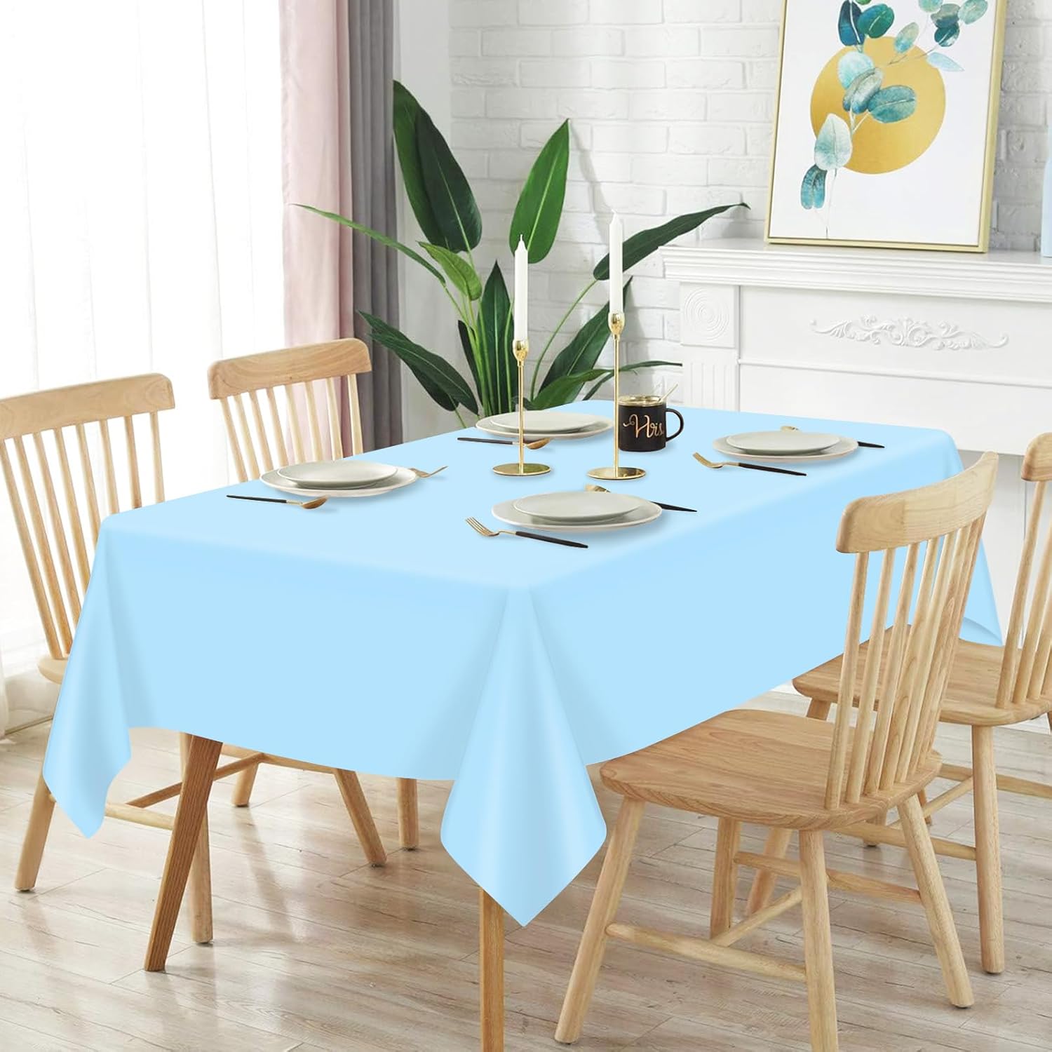 Mulbozy 2 Pcs Light Blue Rectangle Tablecloth 54x108