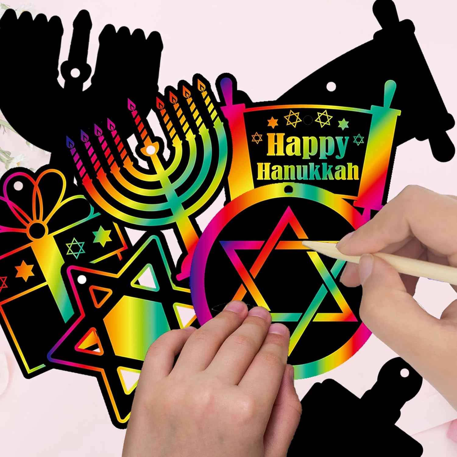 24 Piece Hanukkah Scratch Art Magic Rainbow Cards Set