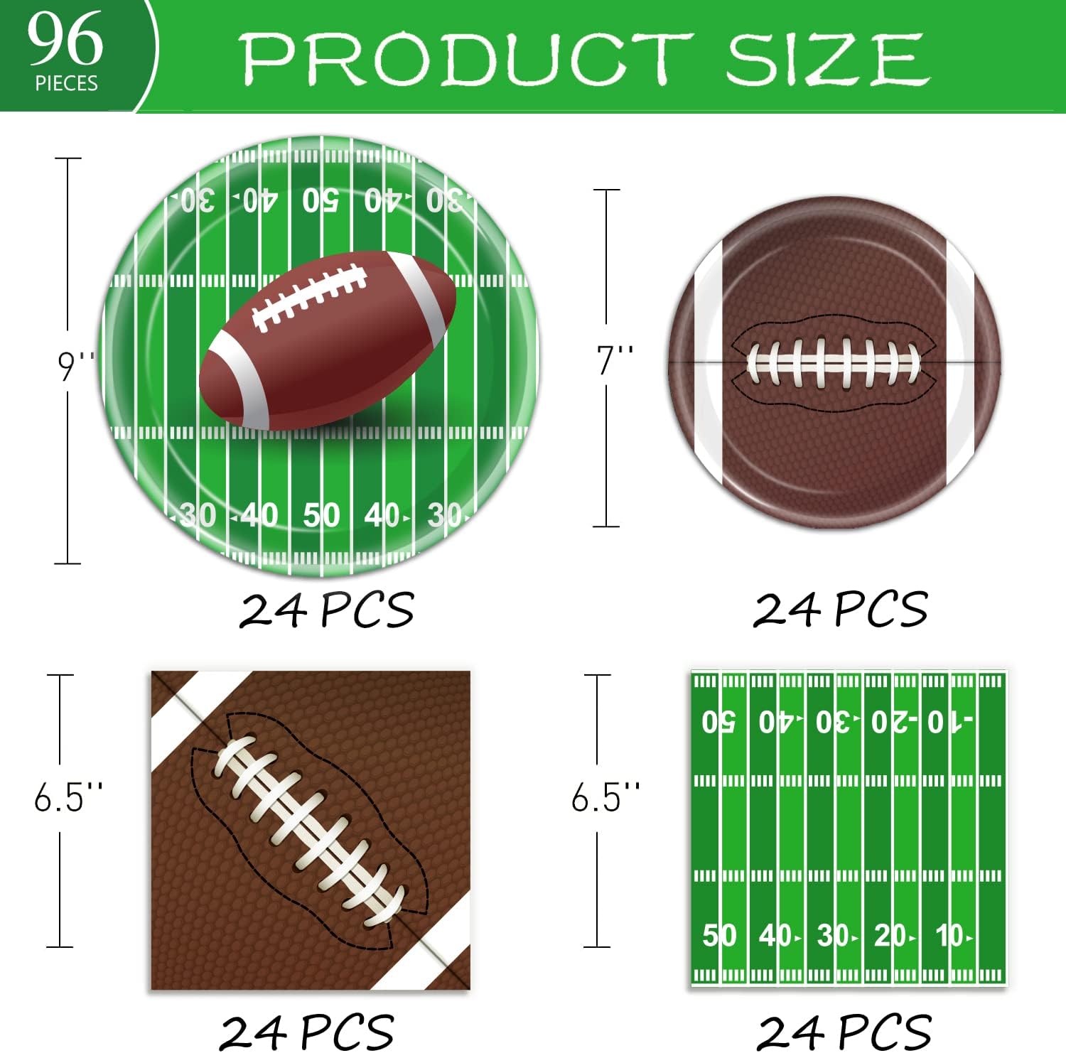 Oigco Football Party Plates Napkins Cups Set for 24 Guests