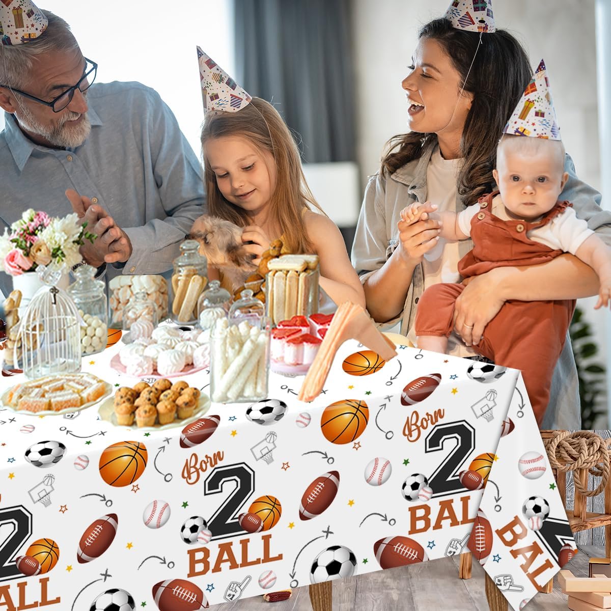 CMUSKO Born Two Ball Birthday Tablecloths 3Pcs Set