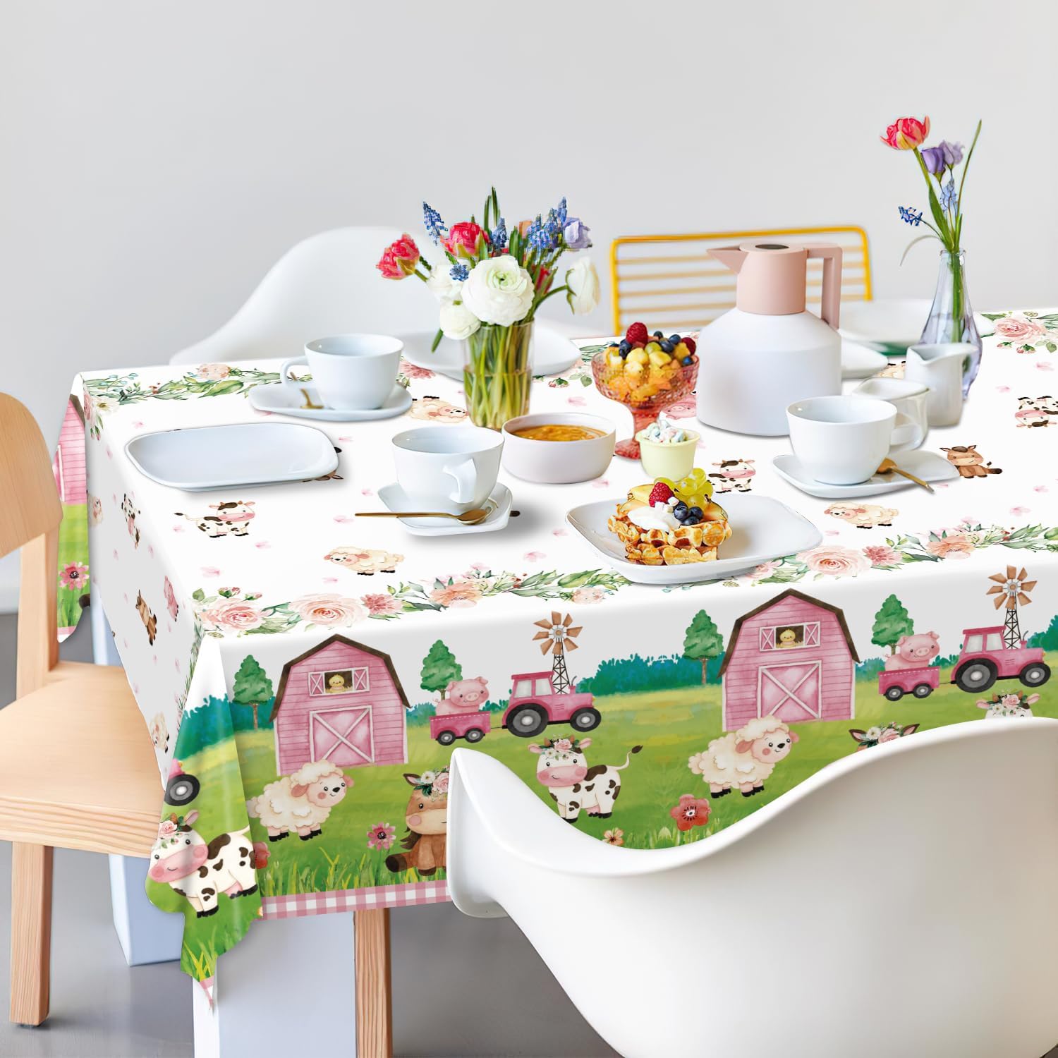 Oigco 3Pcs Farm Animal Tablecloth for Birthday Party Decorations