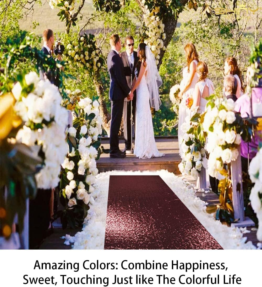 ShinyBeauty Sequin Aisle Runner Rug 4x15FT Sparkly Burgundy Carpet for Wedding and Party Decor