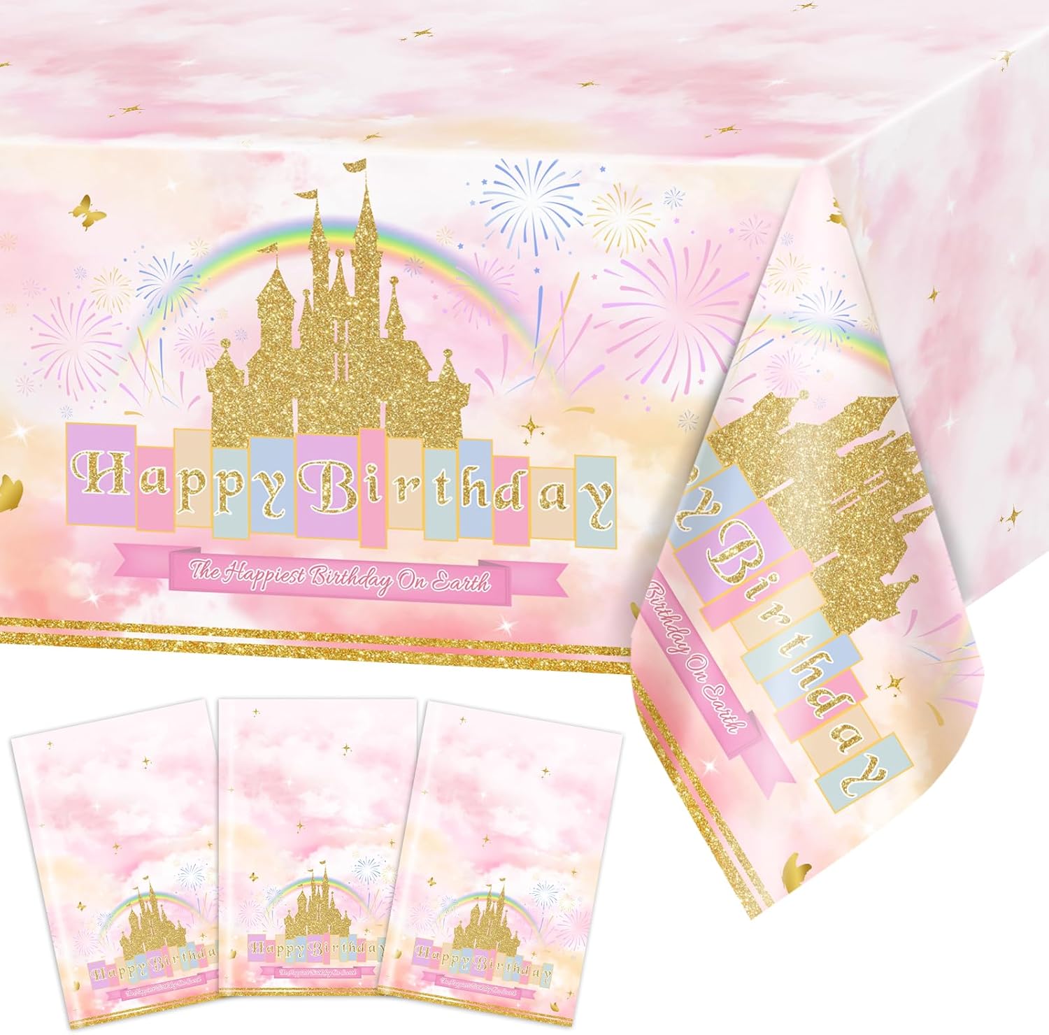 Avezano 3 Pcs Princess Castle Tablecloth for Birthday Parties