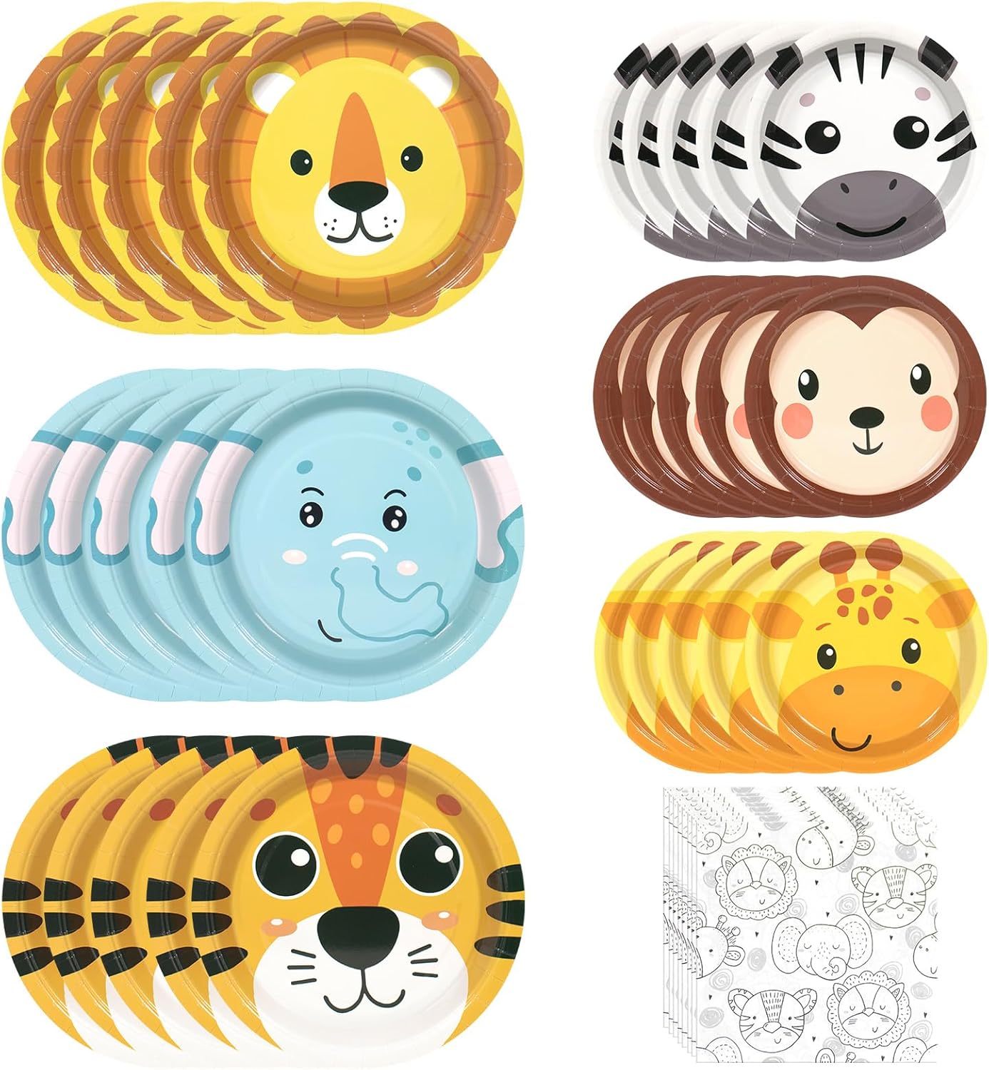 180 Pcs Jungle Animal Paper Plates and Napkins Set
