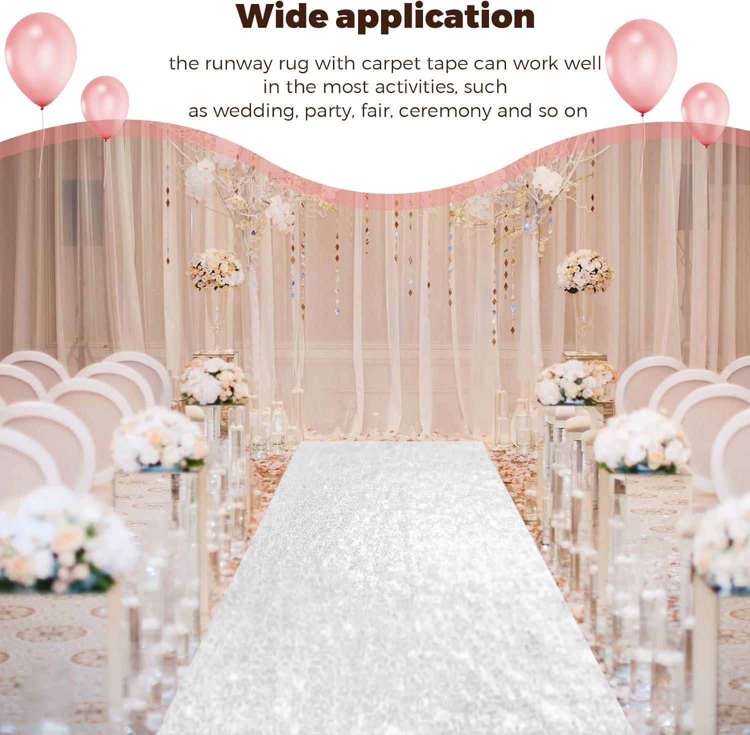 Irenare Glitter Sequin Aisle Runner Rug 2x15 Feet White