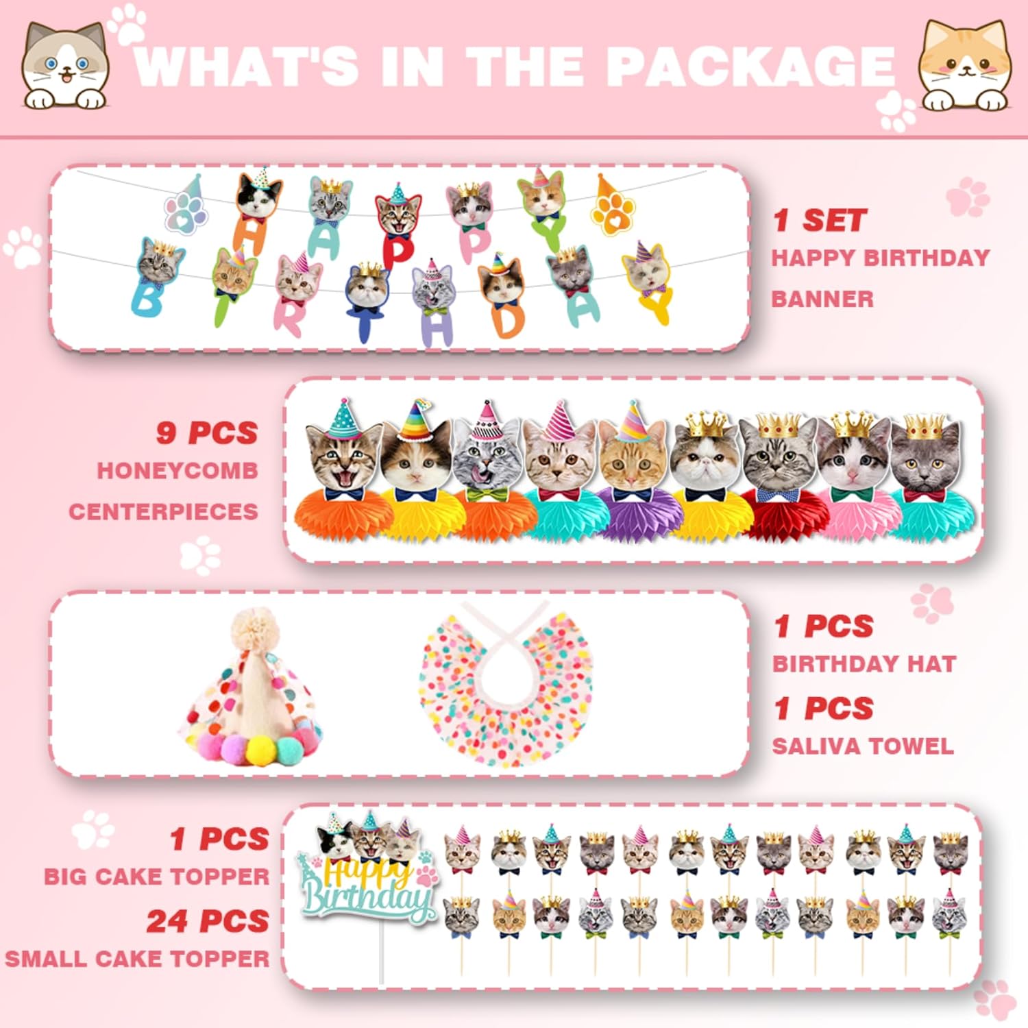 Cat Birthday Party Decorations Kit 38 Pcs
