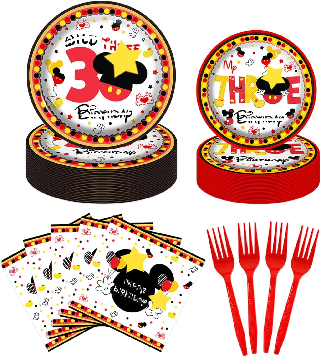 XXDecor 80 Pcs Red Cartoon Birthday Plates and Napkins Set