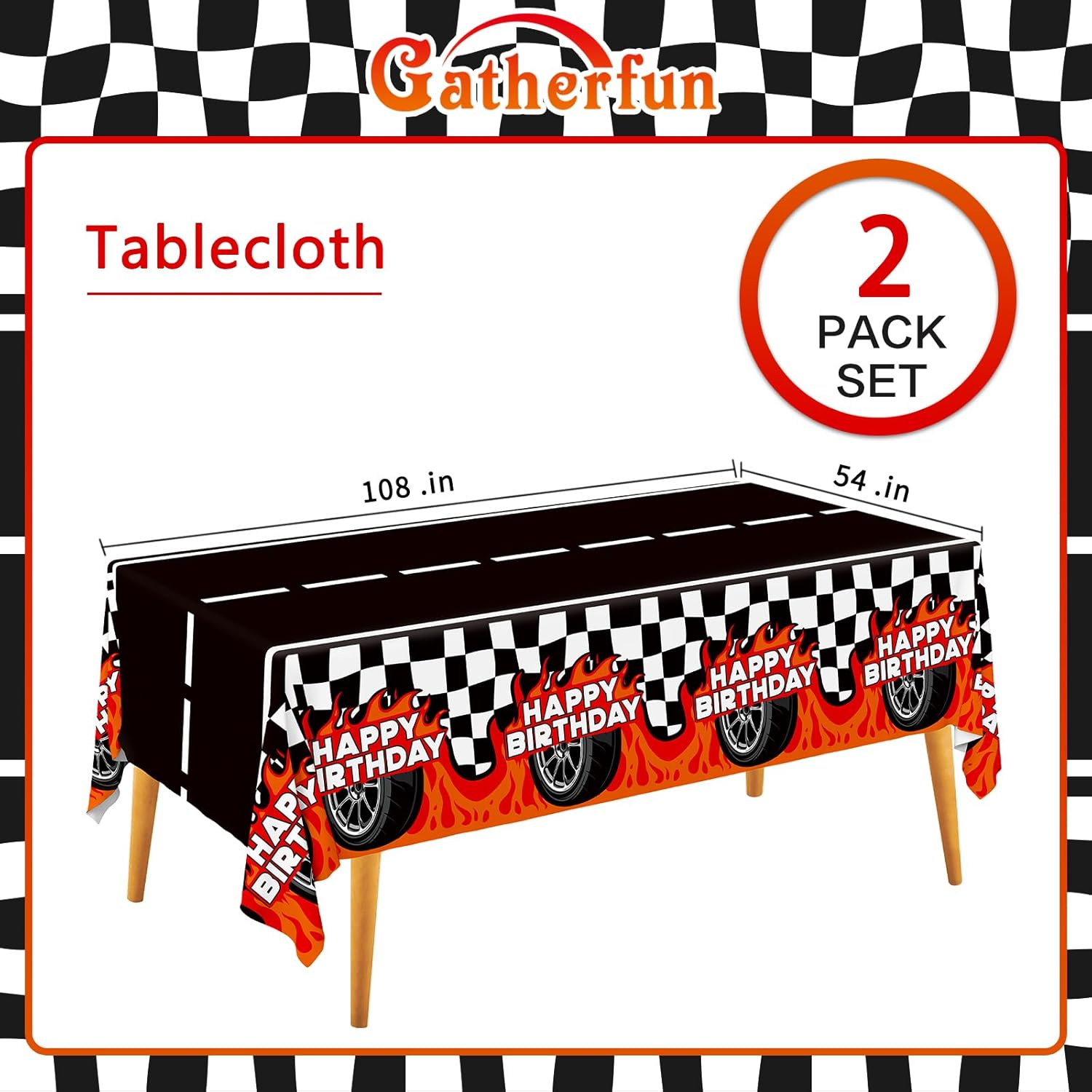 Gatherfun Car Birthday Decorations Kit with 2-Pack Racing Tablecloths