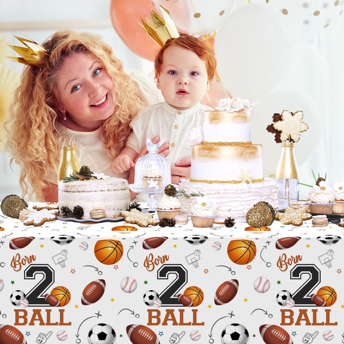 CMUSKO Born Two Ball Birthday Tablecloths 3Pcs Set