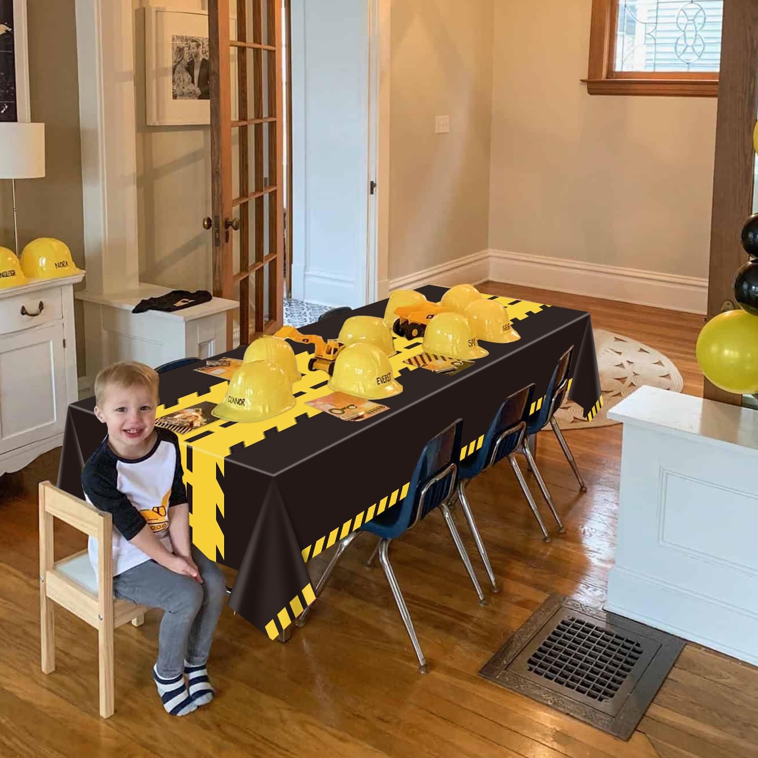 FVEOCR 4 Pack Black Racetrack Table Covers for Construction Themed Birthday Party Decorations