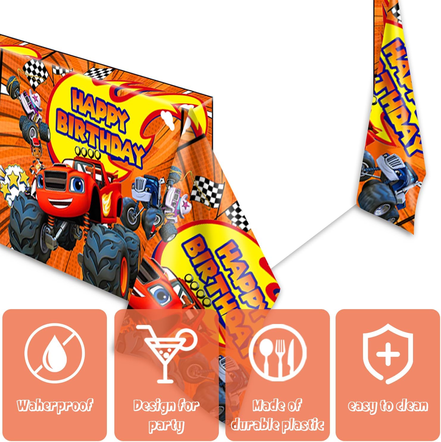2Pcs Blaze and The Monster Tablecloth for Birthday Party and Baby Shower