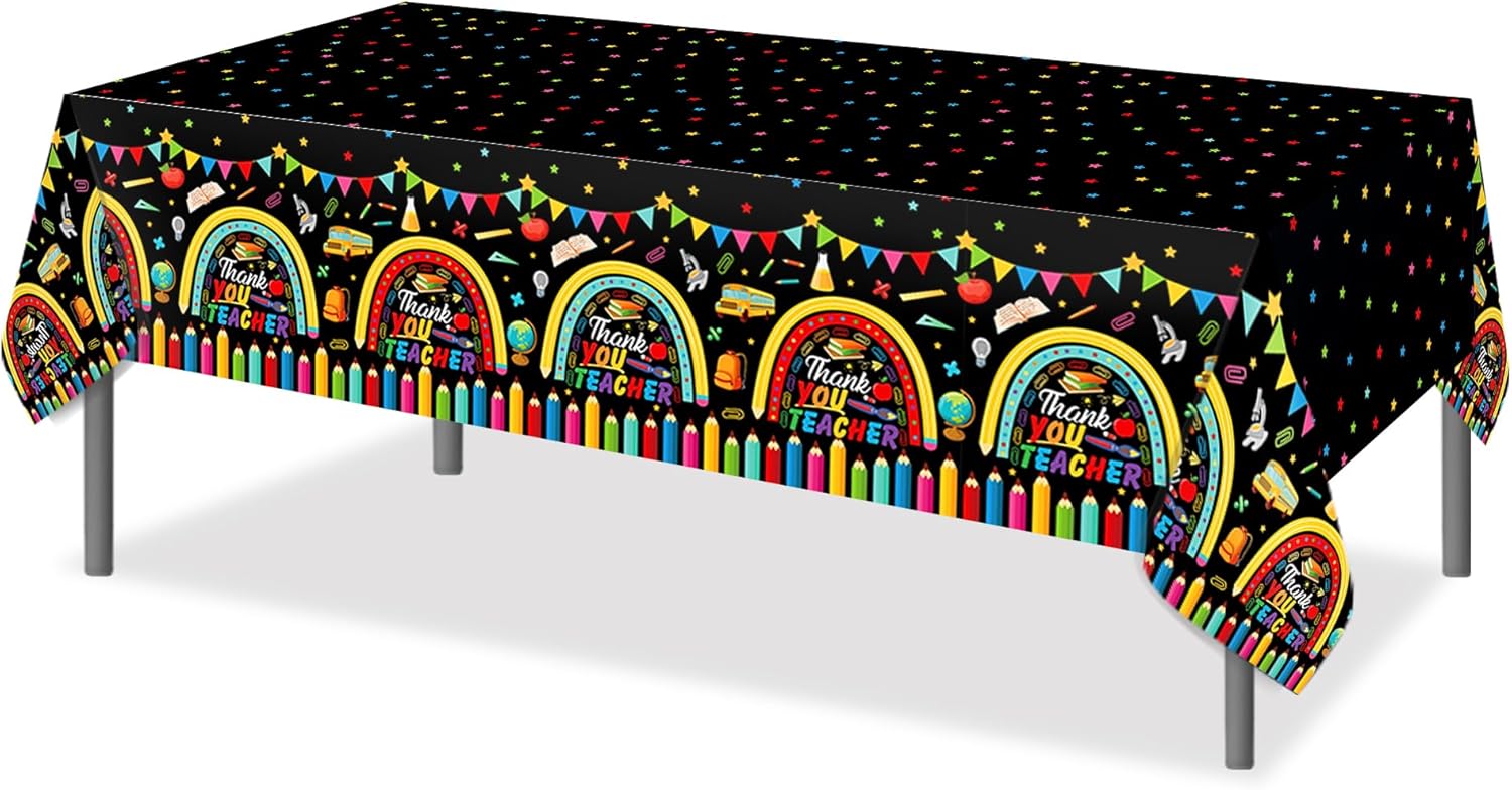 2PCS Thank You Teacher Tablecloths 87x51 Plastic Covers for School Events