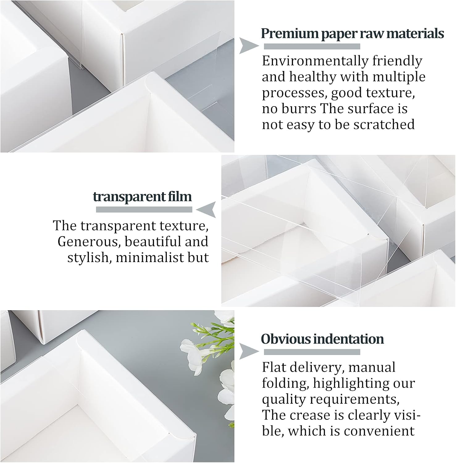 BENECREAT 12 Pack White Rectangle Drawer Kraft Boxes with PVC Window for Party Favors