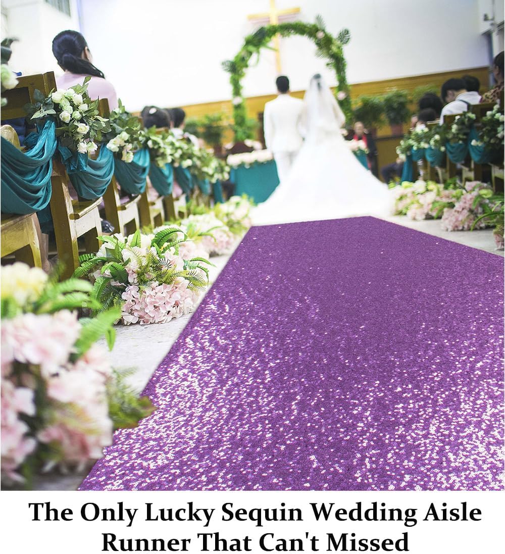 DUOBAO Lavender Sequin Aisle Runner 15FTx2FT Wedding Decor