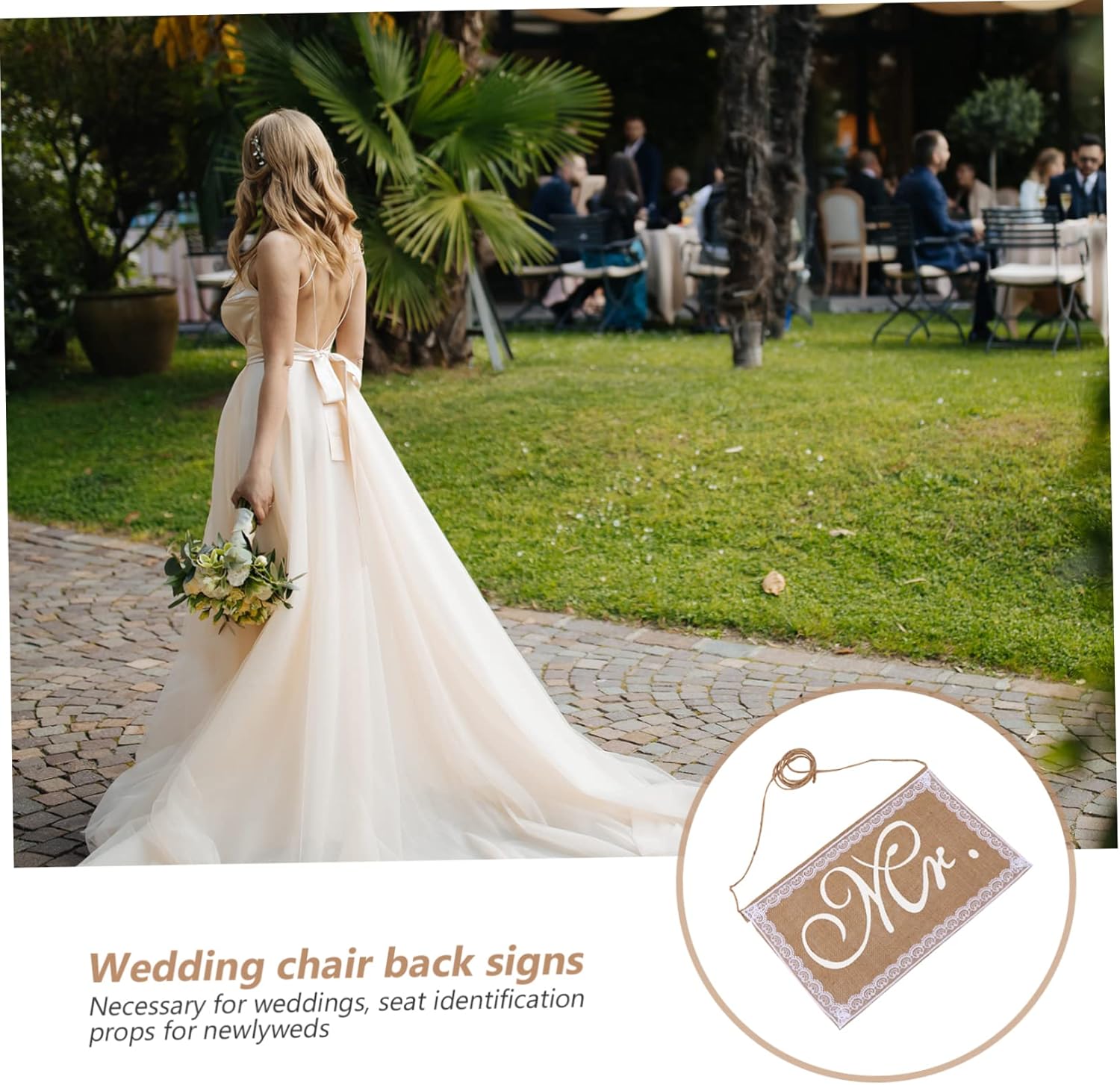 Jojofuny 2pcs Elegant Wedding Chair Sign Set Mr Mrs Burlap Decor with Lace Edging