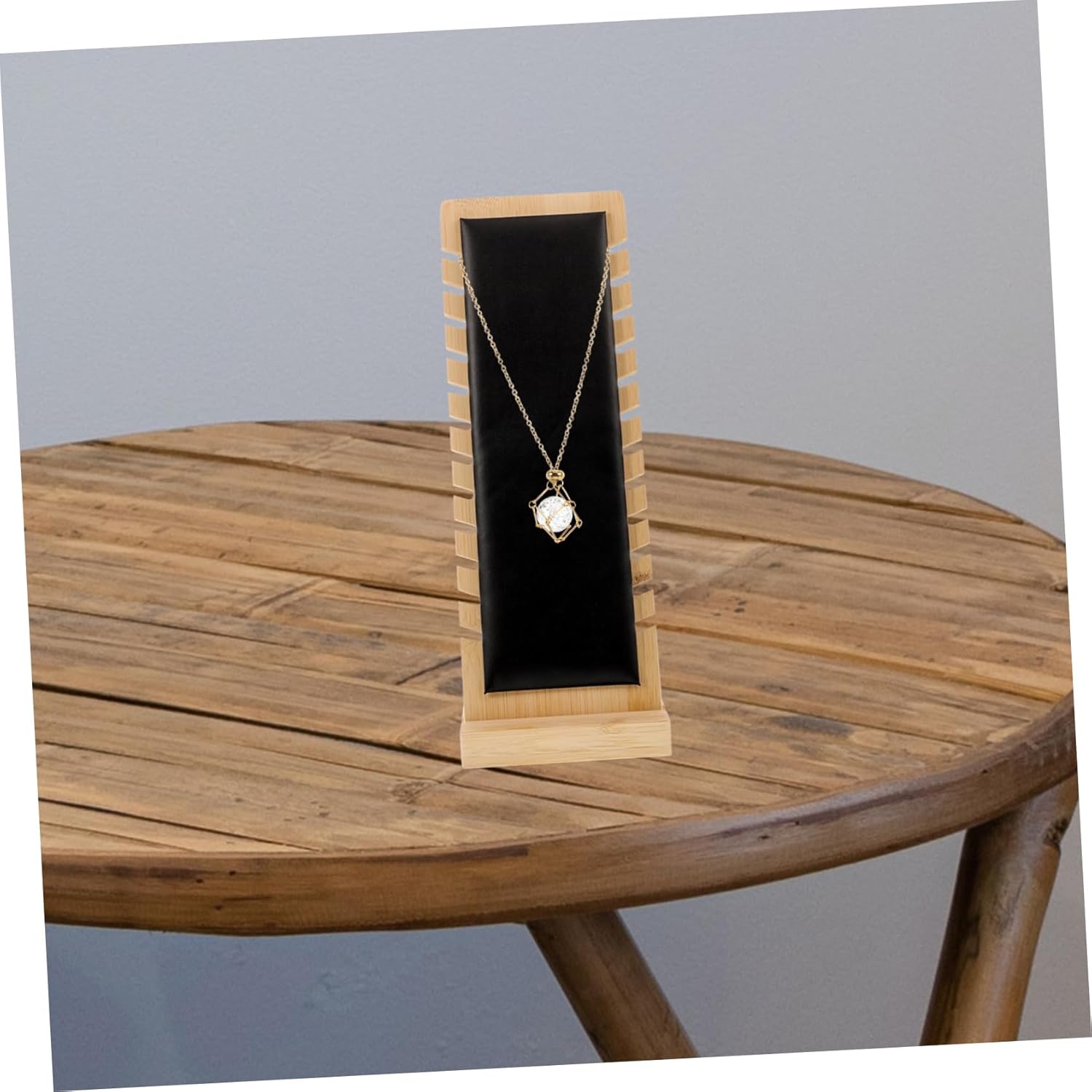 1pc Freestanding Bamboo Necklace Display Stand Organizer