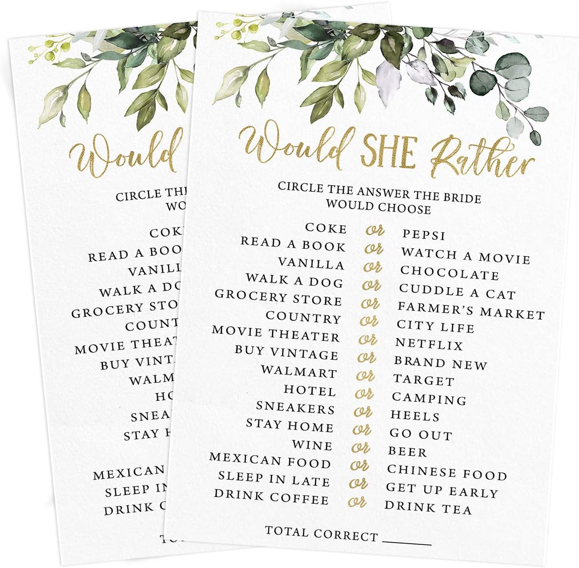 Printed Party Bridal Shower Game Set for 50 Guests