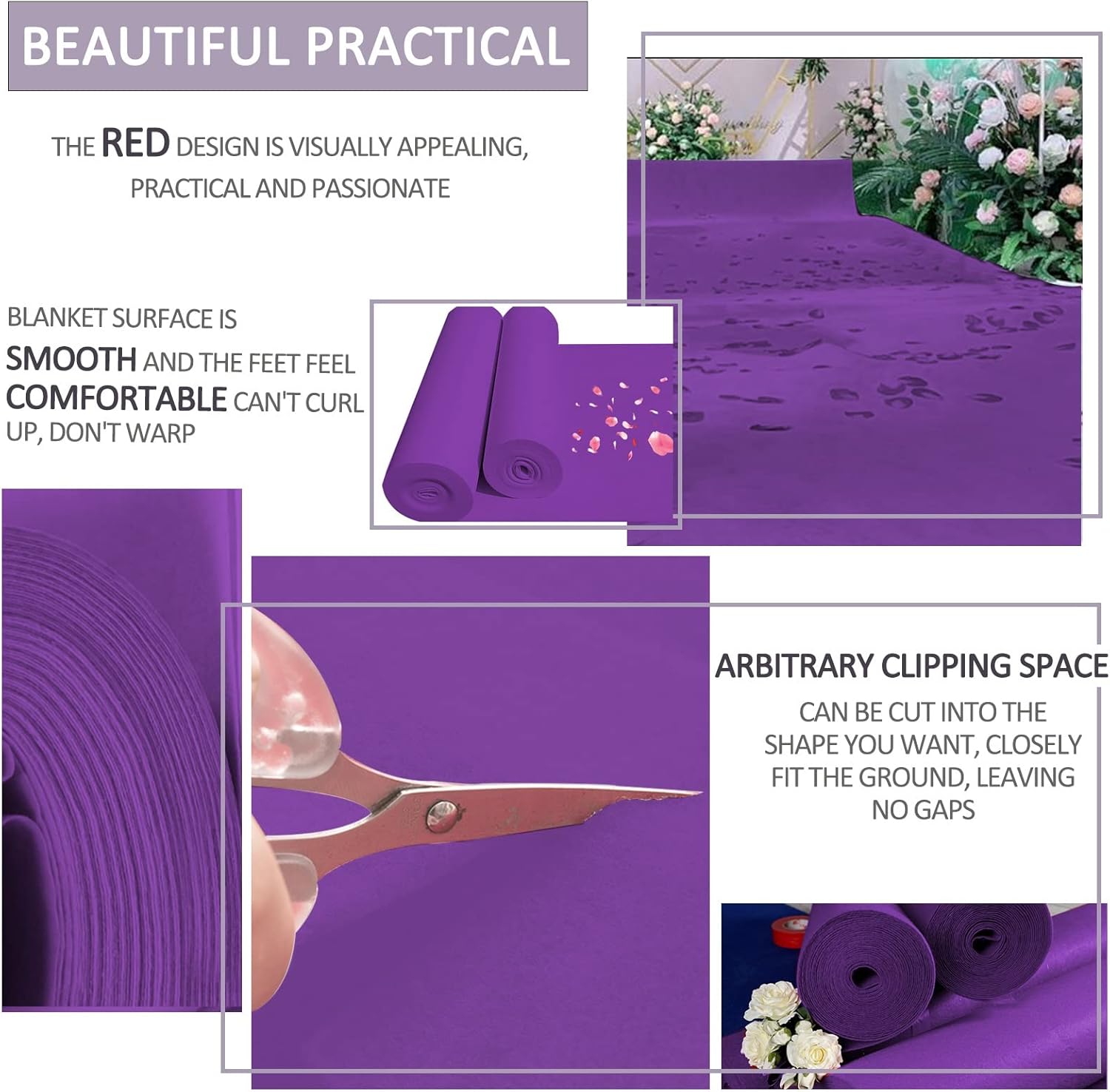 Purple Carpet Runners 2mm Wedding Aisle Runner Mat for Non-Slip Events