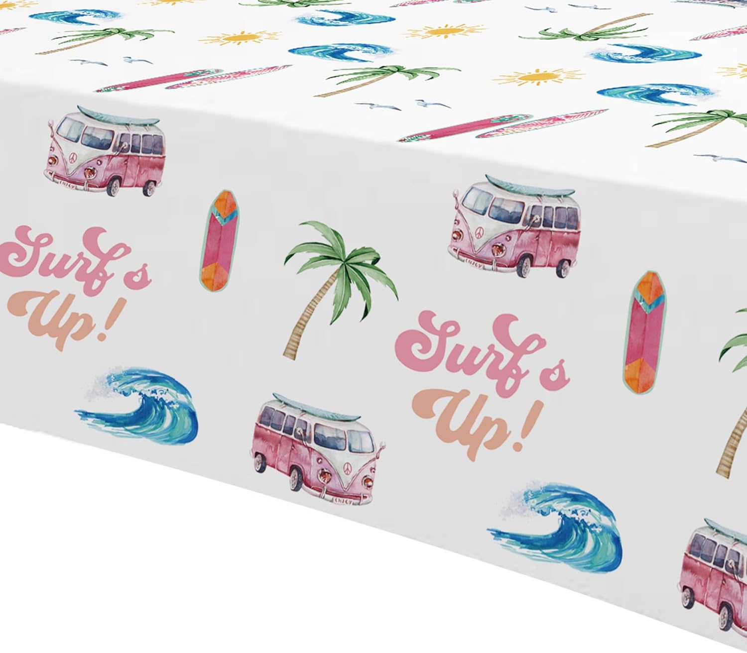 Surfs Up Party Tablecloth - 3 Pack Pink Beach Birthday Decorations