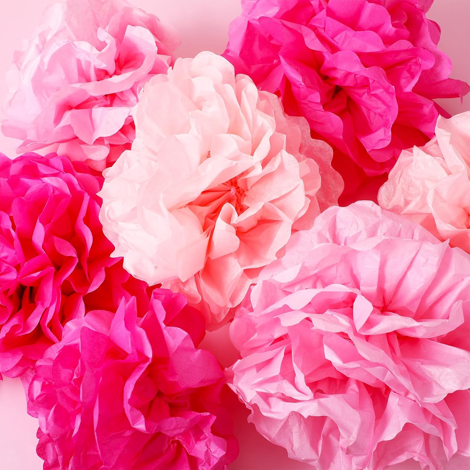 Lusofie 16pcs Hot Pink Tissue Pom Poms Decor Party Flowers