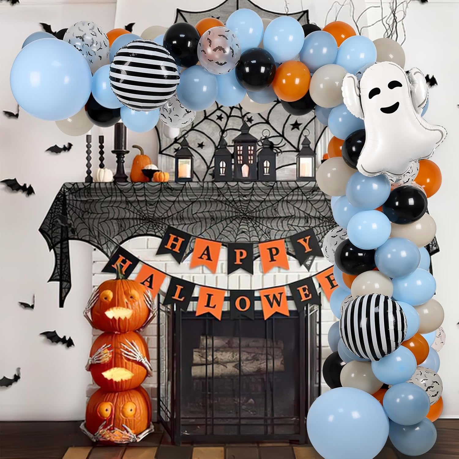Halloween Baby Shower Balloon Arch Kit with 3D Bats