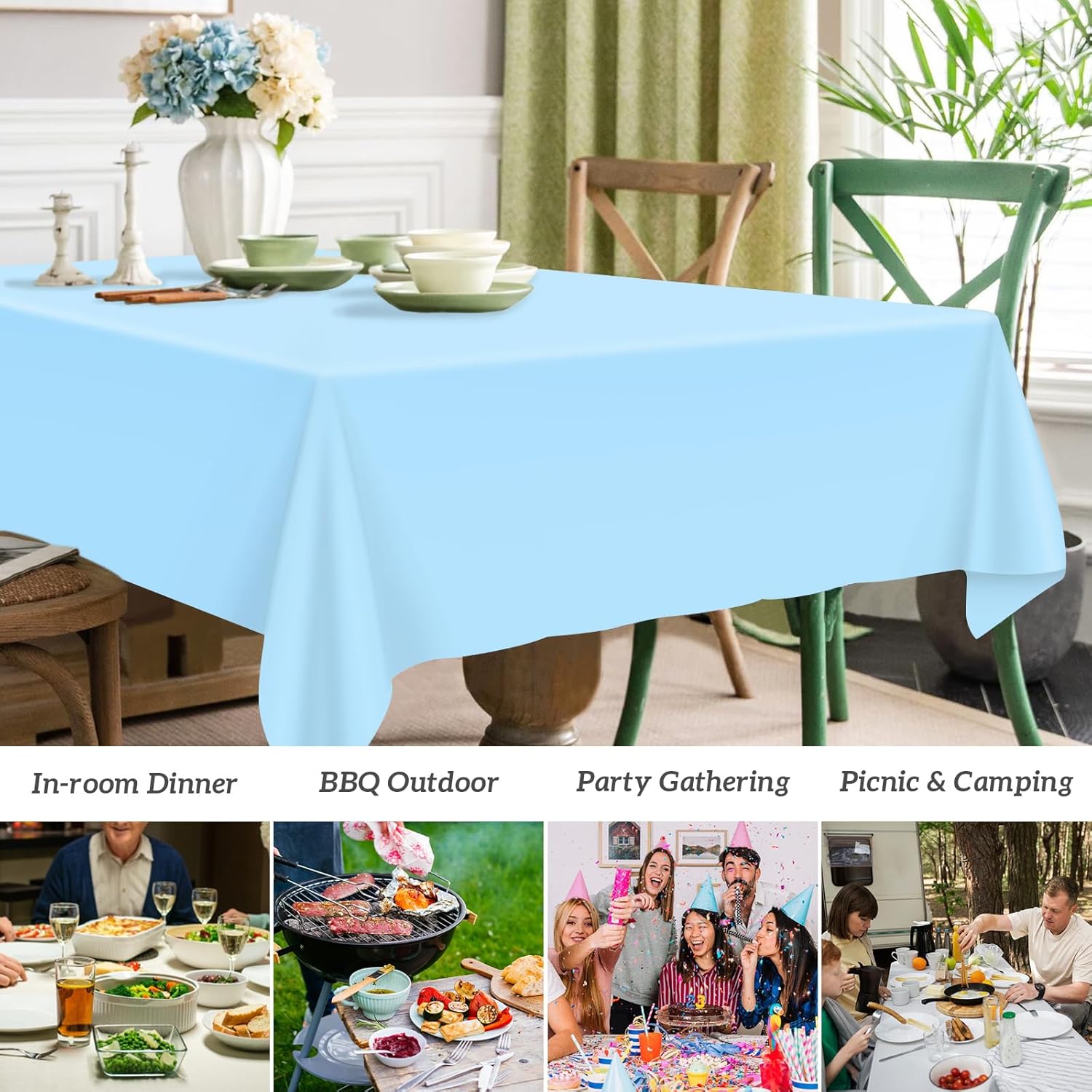 Mulbozy 2 Pcs Light Blue Rectangle Tablecloth 54x108