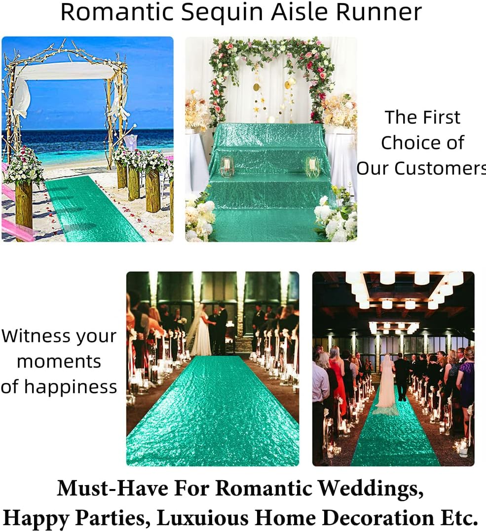 DUOBAO Green Sequin Aisle Runner Wedding Decor