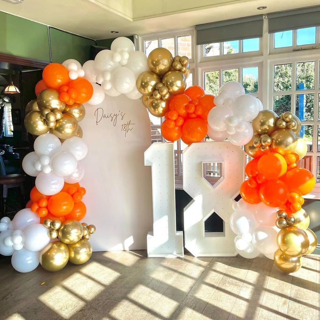 Orange and White Balloon Arch Kit with 162 Pieces for Fall Celebrations