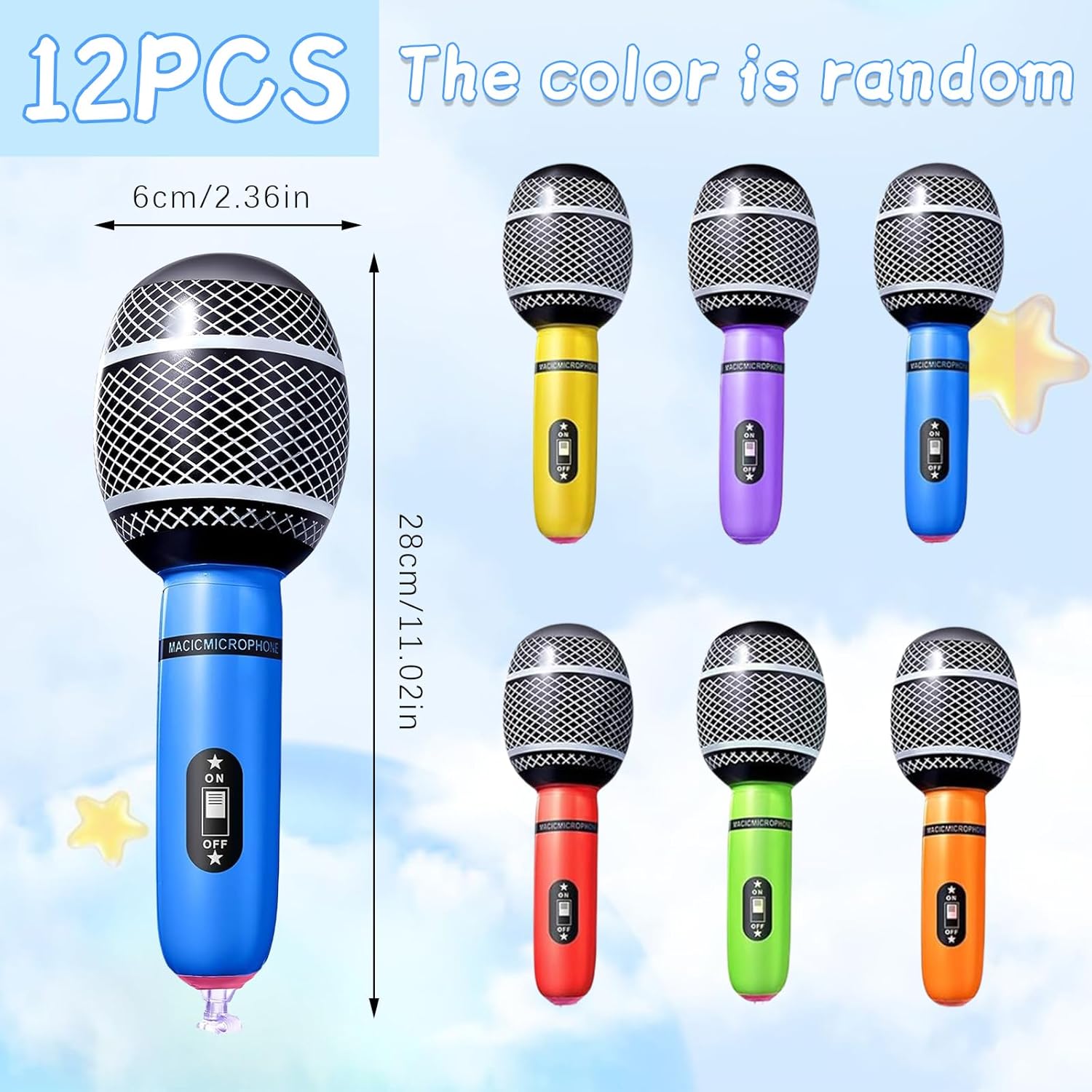 12PCS Inflatable Microphones Assorted Colors