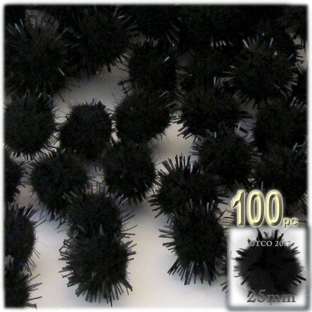 The Crafts Outlet Chenille Sparkly Pom Poms Black Porcupine 10-inch 100-pc