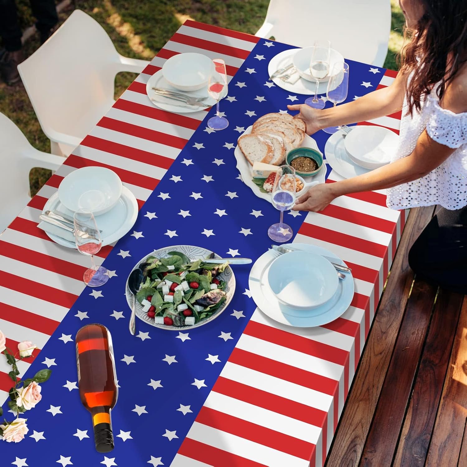 Childom 3 Pack Patriotic Tablecloths 54x108 Inches