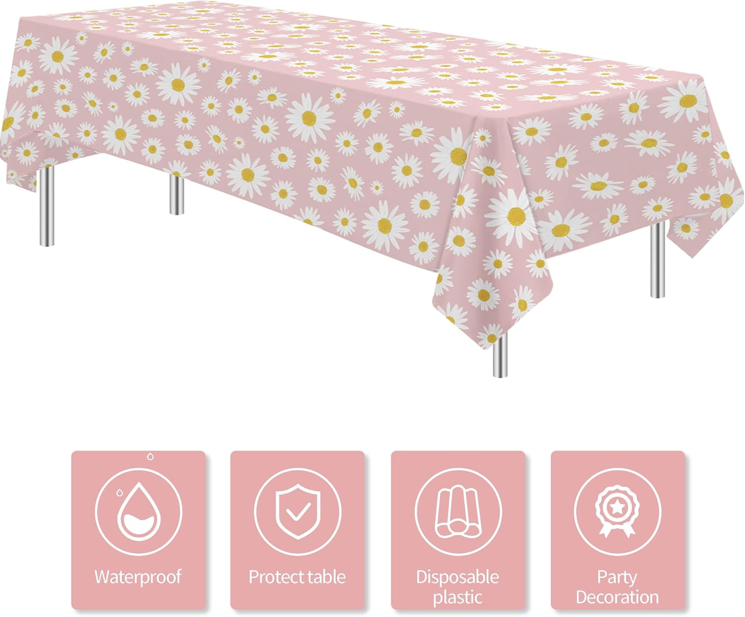 Xigejob Daisy Party Tablecloth 3Pack 54in x 108in