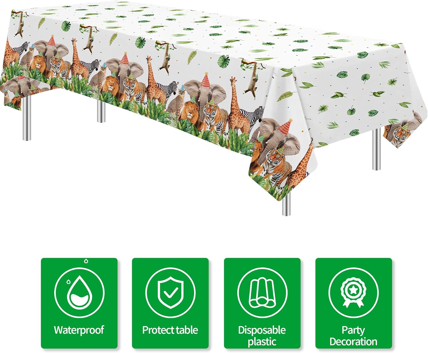 Jungle Animal Safari Party Tablecloth Set 3 Pack